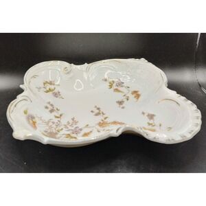 Vintage Porcelain Trinket Candy Nut Dish Bowl Floral Flower Violet 9"